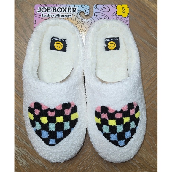 Joe Boxer Shoes - Joe Boxer Womens Ivory Faux Fur Heart Slippers SLF8001AJB Size Small 5-6 NWT